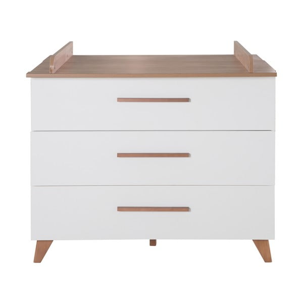 Нисък детски скрин от дъб с масичка за преповиване в бял и естествен цвят 110x98 cm - Roba-image-2