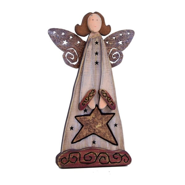 Dekorativní dřevěný anděl s hvězdou Ego Dekor Beliel, výška 36 cm