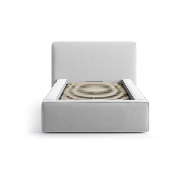 Единично легло 90x200 cm тапицирано с място за съхранение с включена подматрачна рамка в сребрист цвят Jodie – Micadoni -image-3