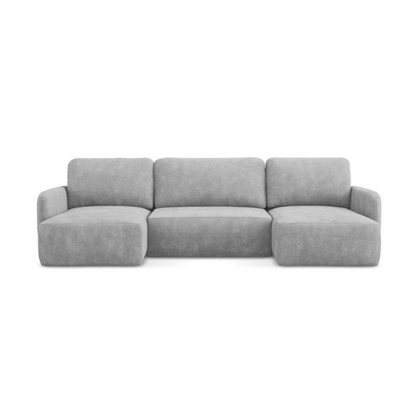 Светлосив шенилов разтегателен ъглов диван с място за съхранение (U форма) Lilo – Makamii