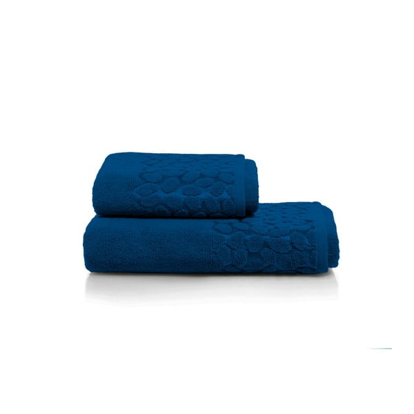 Set tmavě modré osušky a ručníku z bavlny Maison Carezza Ciampino