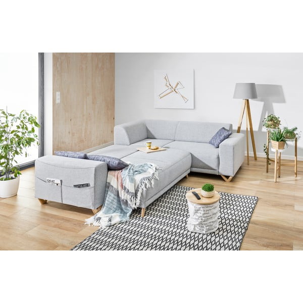 Светлосив разтегателен/с място за съхранение ъглов диван (десен ъгъл/L форма) Classy Sophie – Miuform-image-4