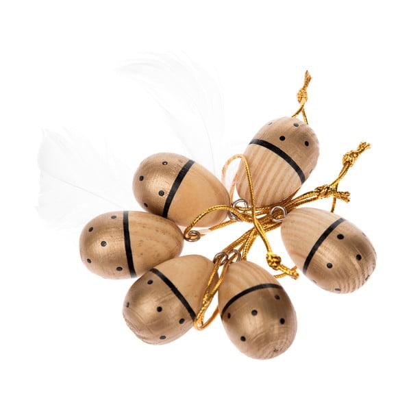 Комплект от 6 дървени висящи декорации в златисто Великденски яйца - Dakls