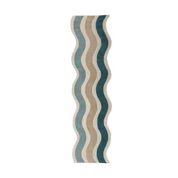 Синя ръчно изработена вълнена пътека 80x300 cm Cascade Wool – Flair Rugs