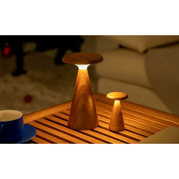 LED настолна лампа в тъмно естествен цвят с дървен абажур (височина 14 cm) Sylva – Gingko-image-2