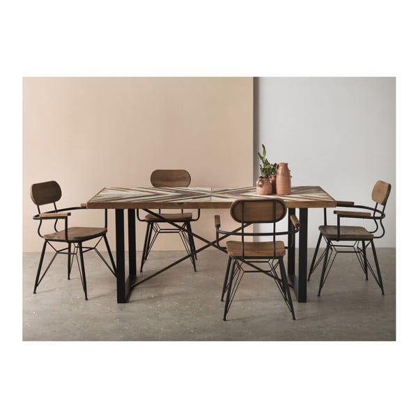 Маса за хранене с метални крака и плот от рециклирана дървесина , 180 x 90 cm - Geese-image-1