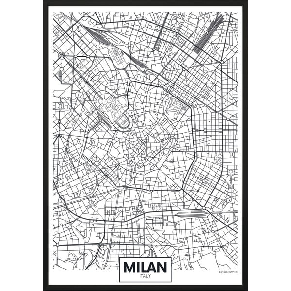 Плакат за стена в рамка MAP/MILAN, 40 x 50 cm Map Milan - DecoKing
