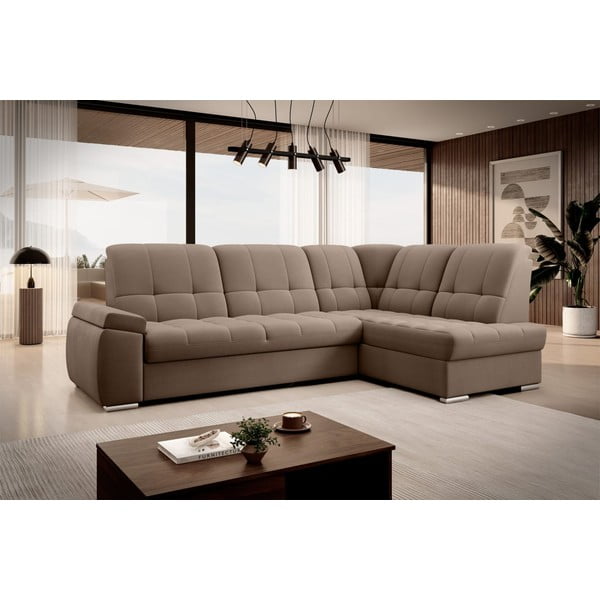 Кафяв кадифен разтегателен ъглов диван с място за съхранение (десен ъгъл L форма) Sado – ELTAP-image-4