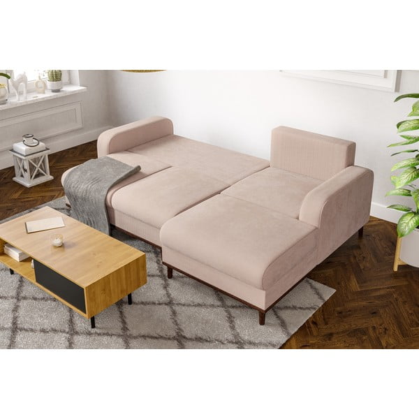 Бежов ъглов диван от рипсено кадифе (десен ъгъл) Beata – Ropez-image-1