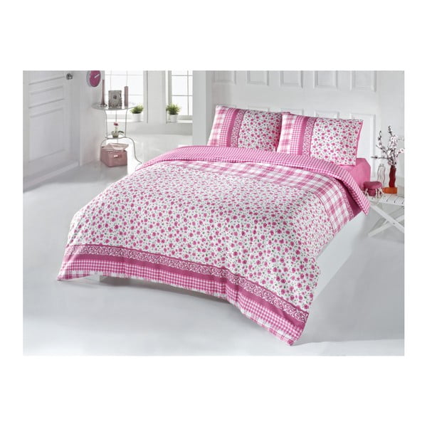 Розово двойно спално бельо с чаршаф Pelin, 200 x 220 cm - Mijolnir