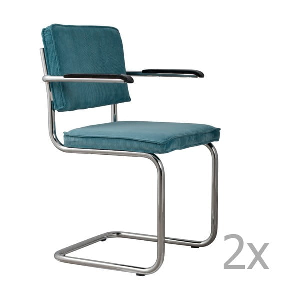 Комплект от 2 сини стола с подлакътници Ridge Rib - Zuiver