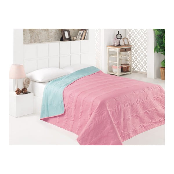 Розова и синя двустранна покривка за легло от микрофибър, 200 x 220 cm - Kate Louise