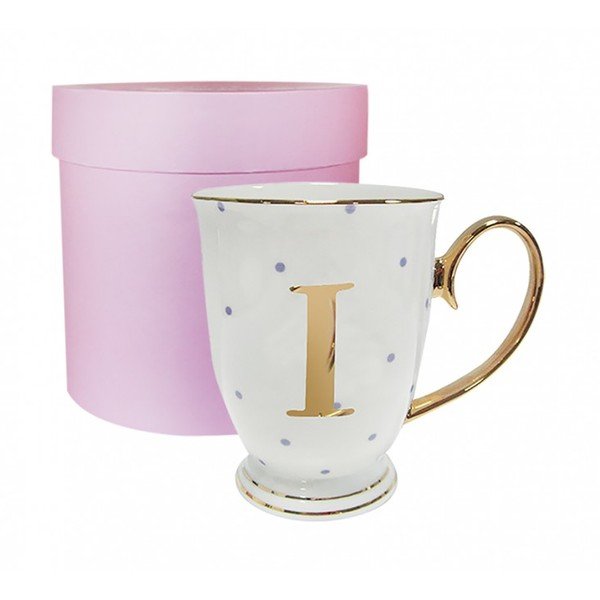 Písmenkový  hrnek I s fialovými puntíky