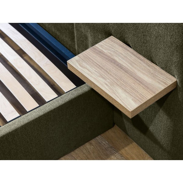 Тъмнозелено тапицирано двойно легло с място за съхранение с решетка 160x200 cm Blandine - Bobochic Paris-image-4