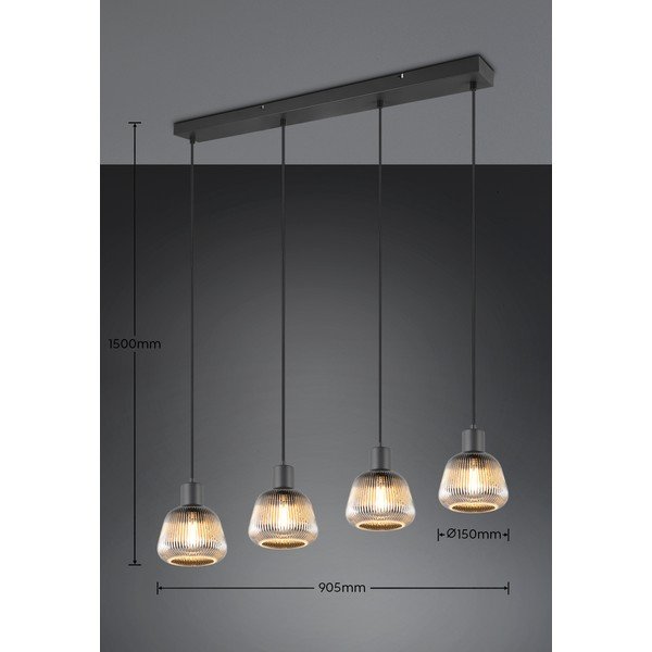 Черно висящо осветително тяло със стъклен абажур ø 15 cm Tarifa – Trio-image-4