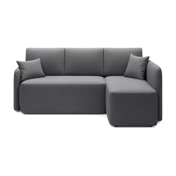 Кафяво-сив кадифен разтегателен ъглов диван с място за съхранение (десен ъгъл) Hadson – ELTAP