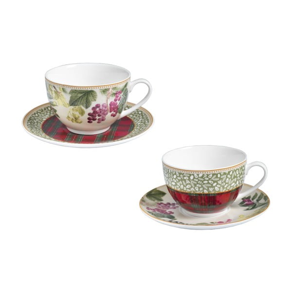 Комплект от 2 порцеланови чаши с чинийки Чаена чаша Sottobosco - Brandani