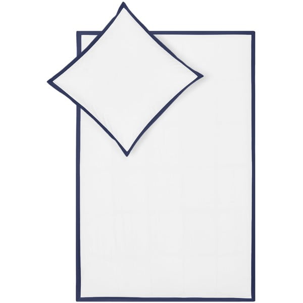 Бяло и синьо спално бельо за единично легло от памучен перкал , 135 x 200 cm Joanna - Westwing Collection