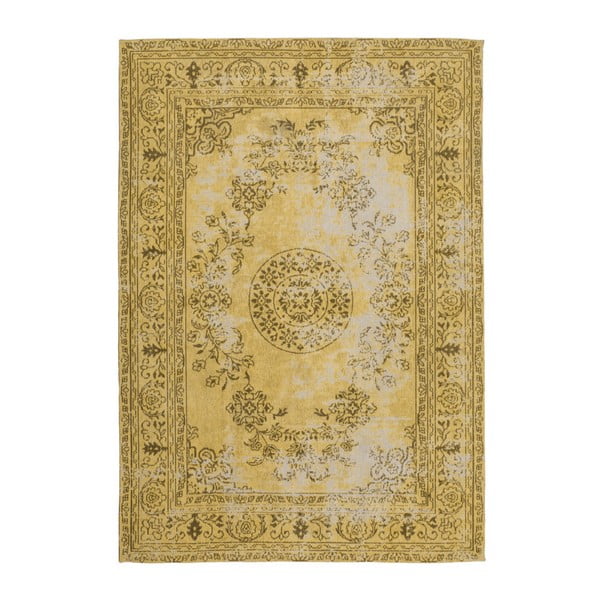 Ръчно тъкан килим в горчично жълто , 80 x 150 cm - Kayoom