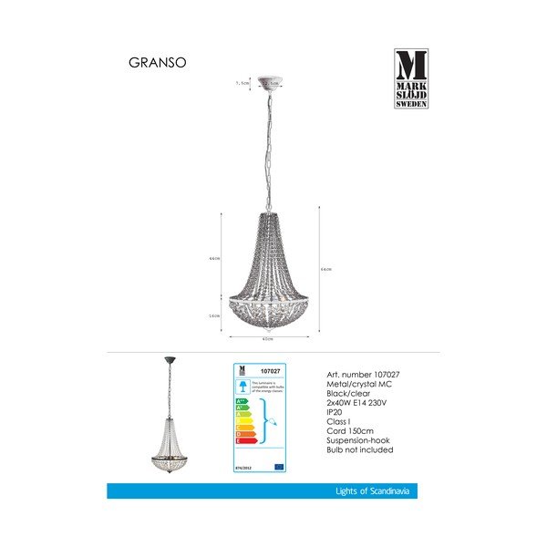Черна висяща лампа Granso, 40 cm - Markslöjd-image-2
