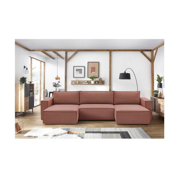 Розов ъглов U-образен диван Nihad - Bobochic Paris-image-1