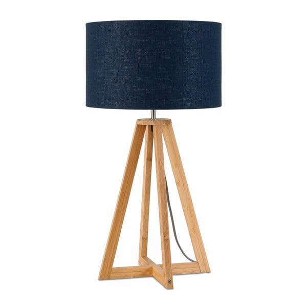 Настолна лампа със син абажур и бамбукова структура Everest - Good&Mojo