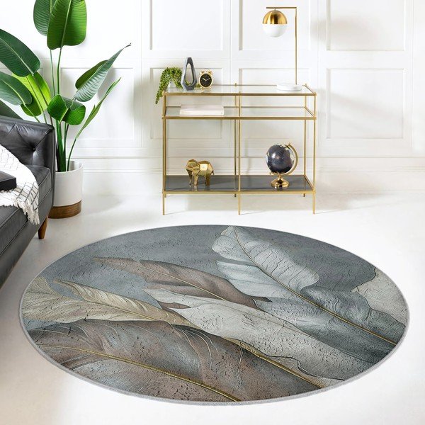 Зелено-сив кръгъл килим подходящ за пране ø 150 cm Dusty Leaves – Mila Home-image-3
