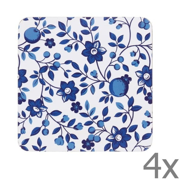 Sada 4 podtácků Kitchen Craft Blue Flower, 10 x 10 cm