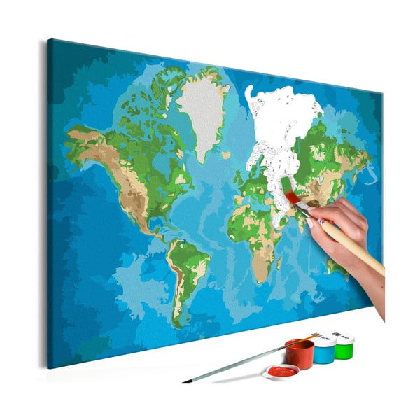 DIY set na tvorbu vlastního obrazu na plátně Artgeist Real Map World, 60 x 40 cm