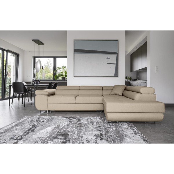 Бежов разтегателен ъглов диван с място за съхранение (десен ъгъл L форма) Anton – ELTAP-image-1