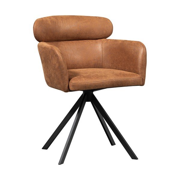 Тапициран трапезен стол с подлакътници в цвят кафяв коняк Fenne – WOOOD