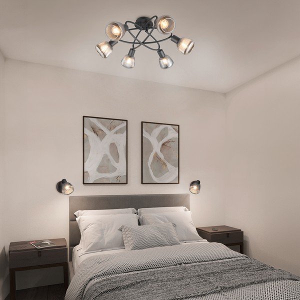 Черно осветително тяло за таван със стъклен абажур Tarifa – Trio-image-1