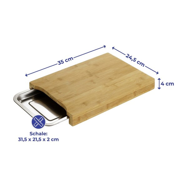 Бамбукова дъска за рязане с табла от неръждаема стомана 24,5x35 cm - Maximex-image-2