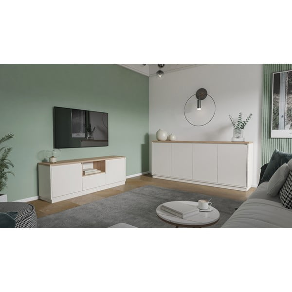 Бежова маса за телевизор от дъбов декор  161x55x40 cm Loreta – Marckeric-image-2