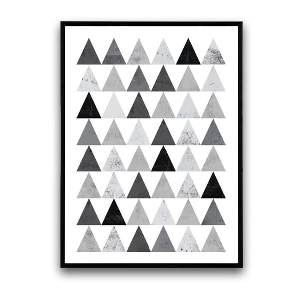 Plakát v dřevěném rámu Grey triangles, 38x28 cm