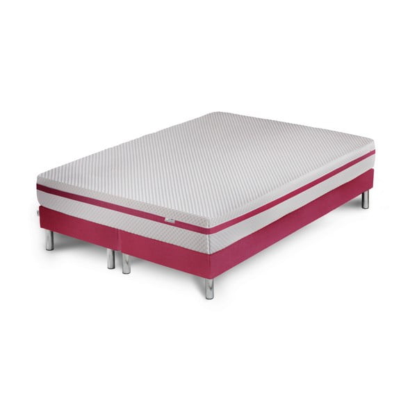 Růžová postel s matrací a dvojitým boxspringem Stella Cadente Maison Pluton, 160 200 cm