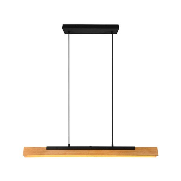 Матово черно LED висящо осветително тяло с дървен абажур Kerala – Trio
