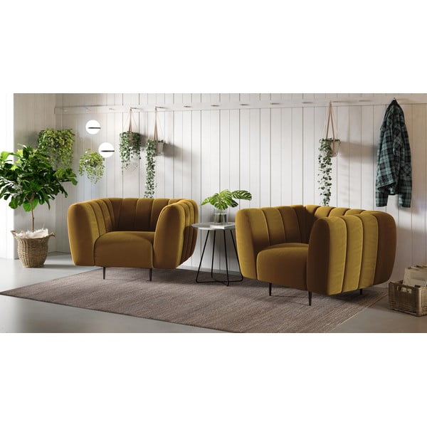 Меденожълто кадифено кресло Shel - Ghado-image-1