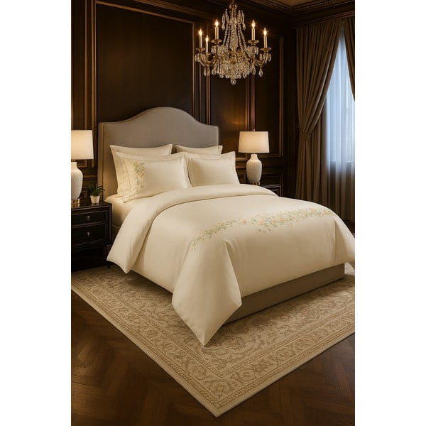 Кремаво единично  спално бельо от памучен сатен с включен долен чаршаф/6 части 140x200 cm Maison Bloom – Mila Home Luxury-image-1