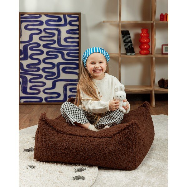 Тъмнокафяв детски пуф от прежда с примки от букле Warm Hazel – Wigiwama-image-2