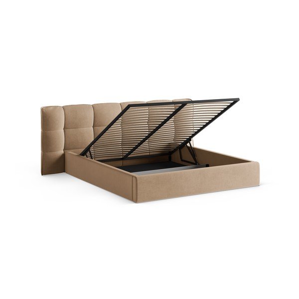 Сиво-бежово тапицирано двойно легло с място за съхранение и включена подматрачна рамка 140x200 cm Eric – Micadoni -image-2