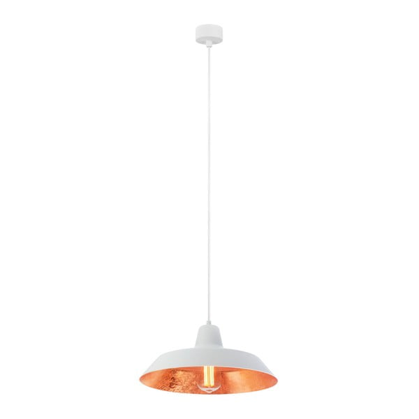 Бяла лампа за таван с детайл Cinco в меден цвят - Bulb Attack