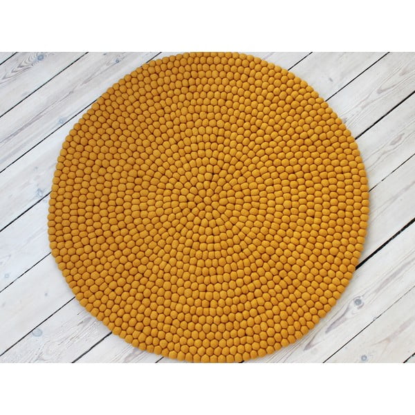 Килим от вълна с топчета в горчично жълто, ⌀ 90 cm Ball Rugs - Wooldot-image-1
