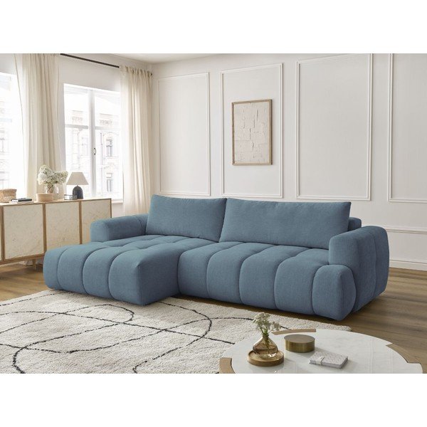 Син сгъваем/с място за съхранение ъглов диван (ляв ъгъл) Fuji – Bobochic Paris-image-1