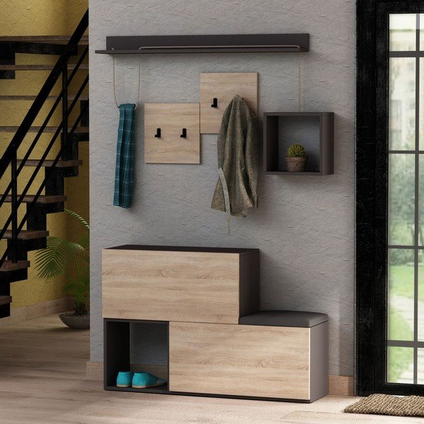 Комплект от етажерка за обувки / пейка и стенна закачалка с рафт Holdon Antique - Homitis-image-1