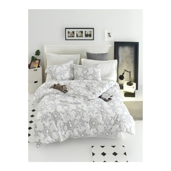Чаршаф за двойно легло и спално бельо от памук Ranforce Irene White, 160 x 220 cm - Mijolnir