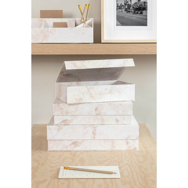 Бежови картонени кутии за съхранение в комплект 3 бр. с капаци 42,5x29,5x13 cm Kian Paper Laminate – Bigso-image-2