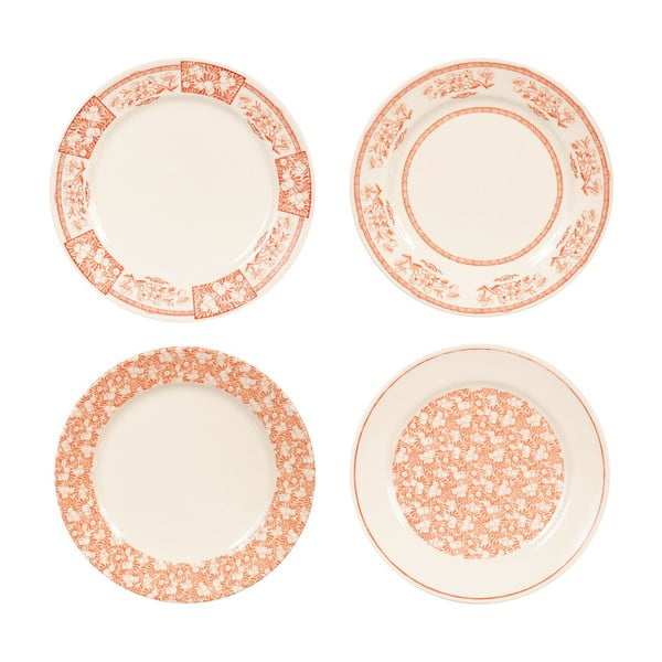Sada 4 oranžovo-bílých talířů Comptoir de Famille Chatou, 20,5 cm