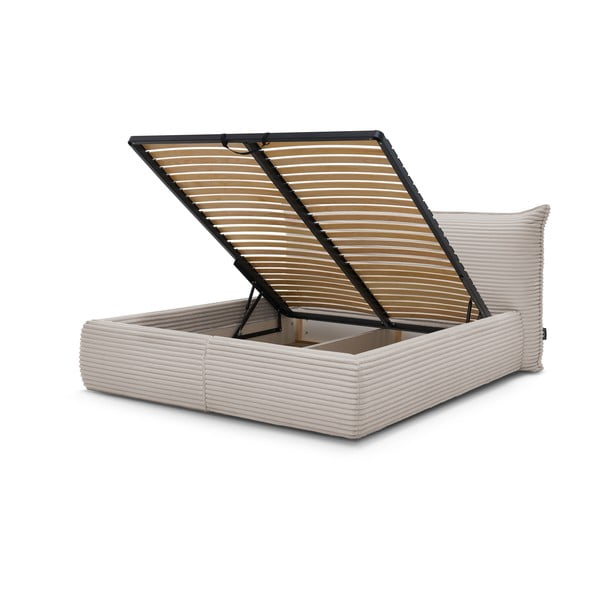 Бежово двойно тапицирано легло с място за съхранение с включена подматрачна рамка 160x200 cm Jade – Bobochic Paris-image-3