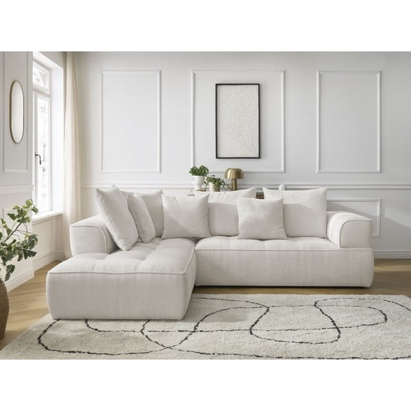 Бежов шенилов ъглов диван (ляв ъгъл/L форма) Whesley – Bobochic Paris-image-1